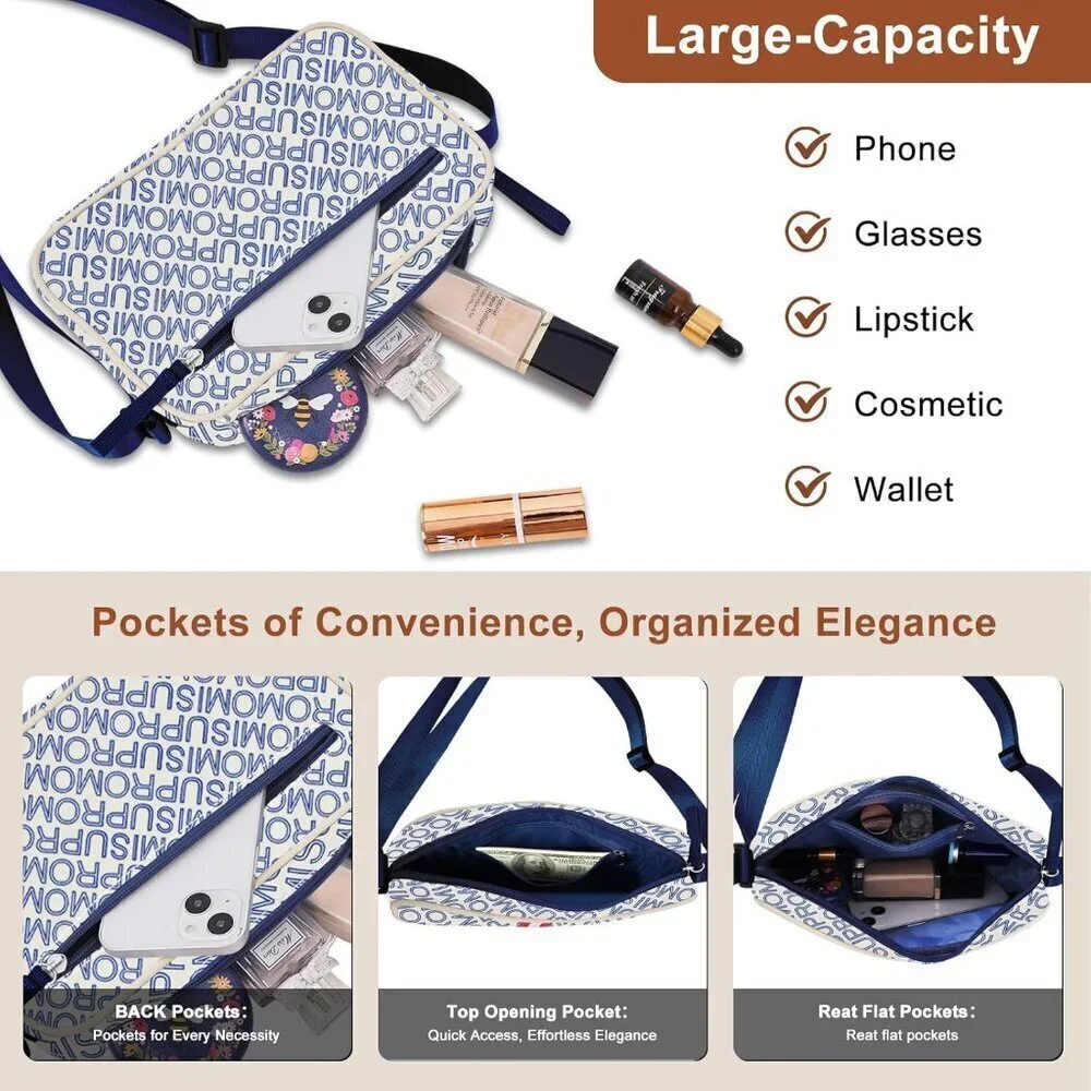 Women's Crossbody Bag Nylon Signature Print Travel Purse Organizer